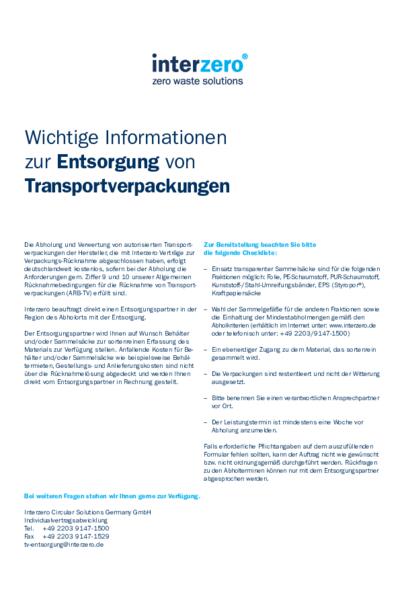 Auftrag zur Entsorgung von Transportverpackungen an Baustellen