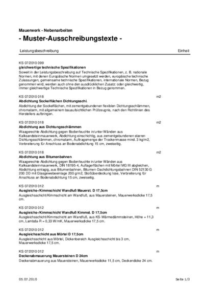 KS-Mauerwerk - Nebenarbeiten - Ausschreibungstext (PDF)