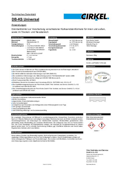 Technisches Datenblatt KS Dünnbettmörtel
