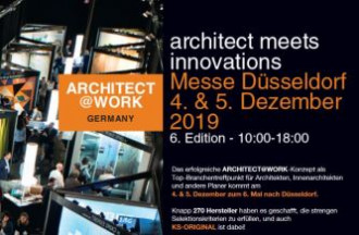 KS* Messeauftritt auf der ARCHITECT@WORK am 4./5.12.2019, Halle 8 B, Stand-Nr. 212